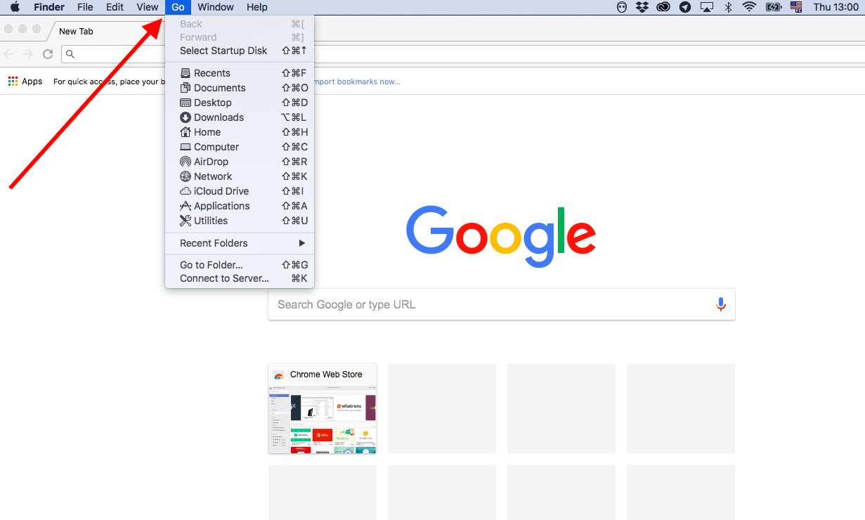 opening go section in finder on a mac opening go section in finder on a mac