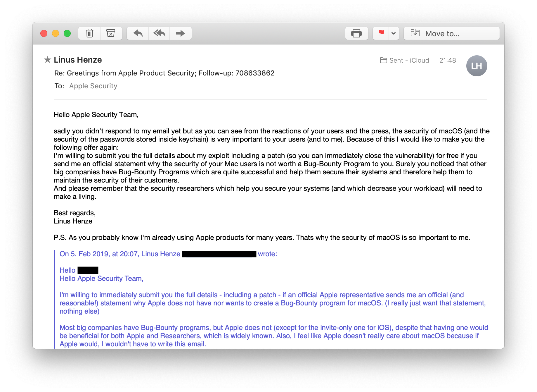 masOS keychain exploit keysteal email from Linus Henze