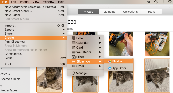 create a slideshow project in photos through file menu create a slideshow project in photos through file menu