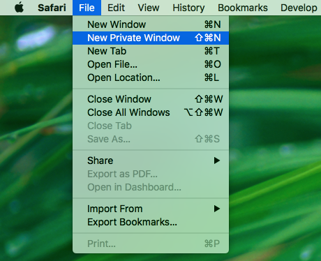 opening new private window using safari menu opening new private window using safari menu