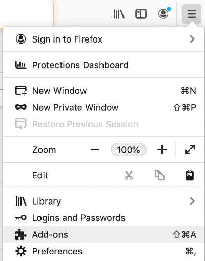 find the firefox add-ons button in firefox menu find the firefox add-ons button in firefox menu