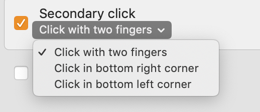 secondary click options in drop-down menu secondary click options in drop-down menu