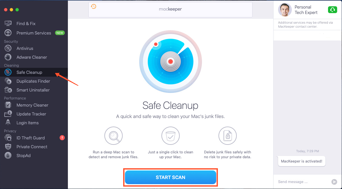 safe cleanup with the start scan button highlighted safe cleanup with the start scan button highlighted