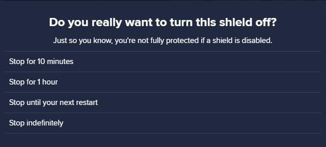disabling avast core shields confirmation window disabling avast core shields confirmation window