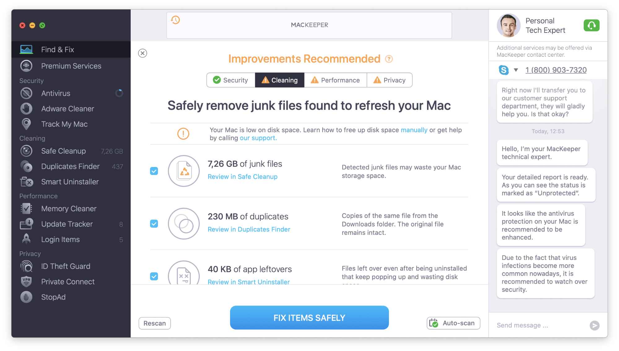 mackeeper find&fix scan cleaning section results mackeeper find&fix scan cleaning section results
