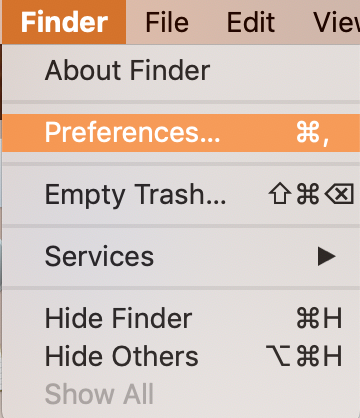 click on preferences in the finder menu click on preferences in the finder menu