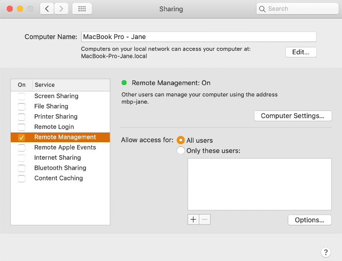 mac os remote access