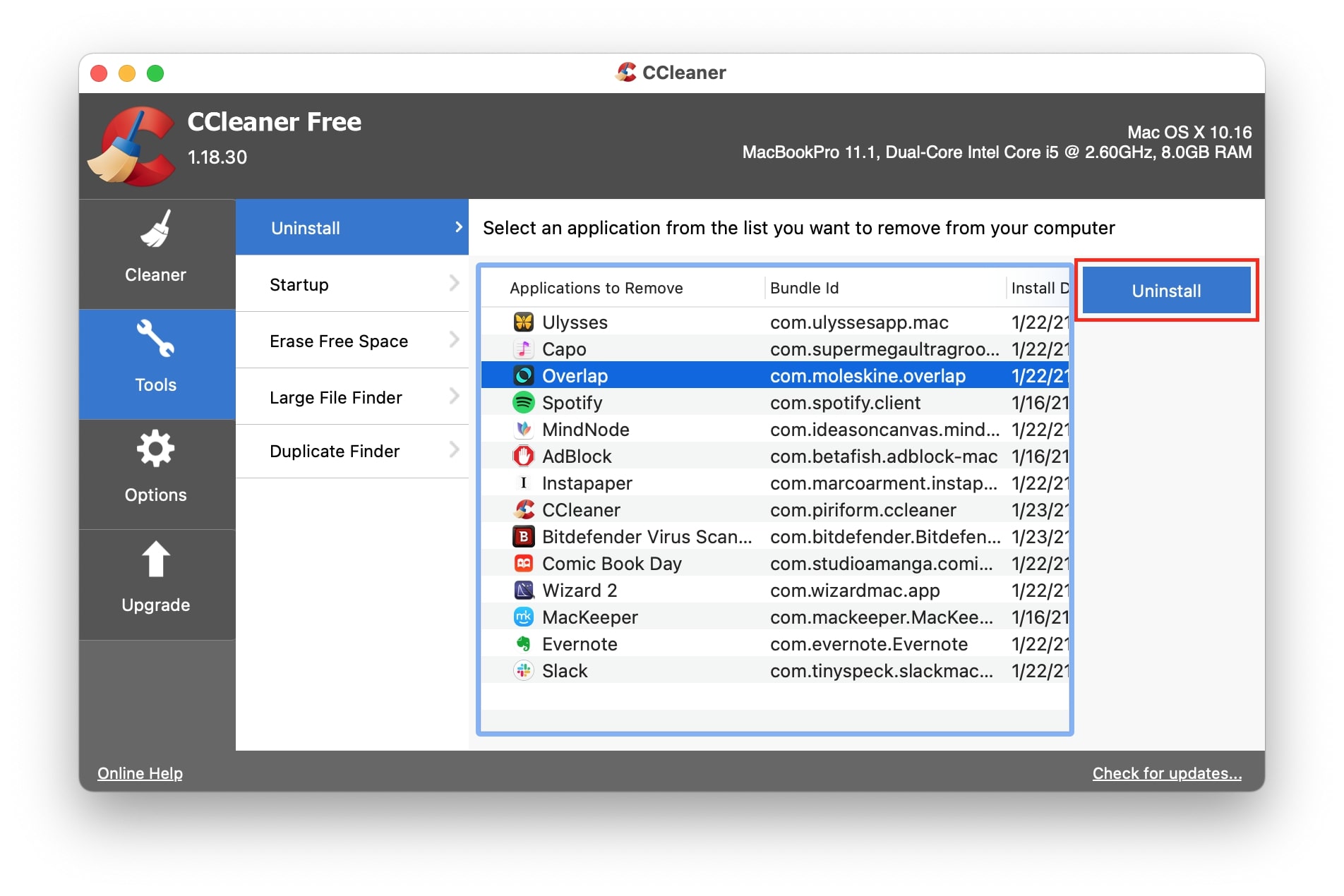 ccleaner tools tab ccleaner tools tab