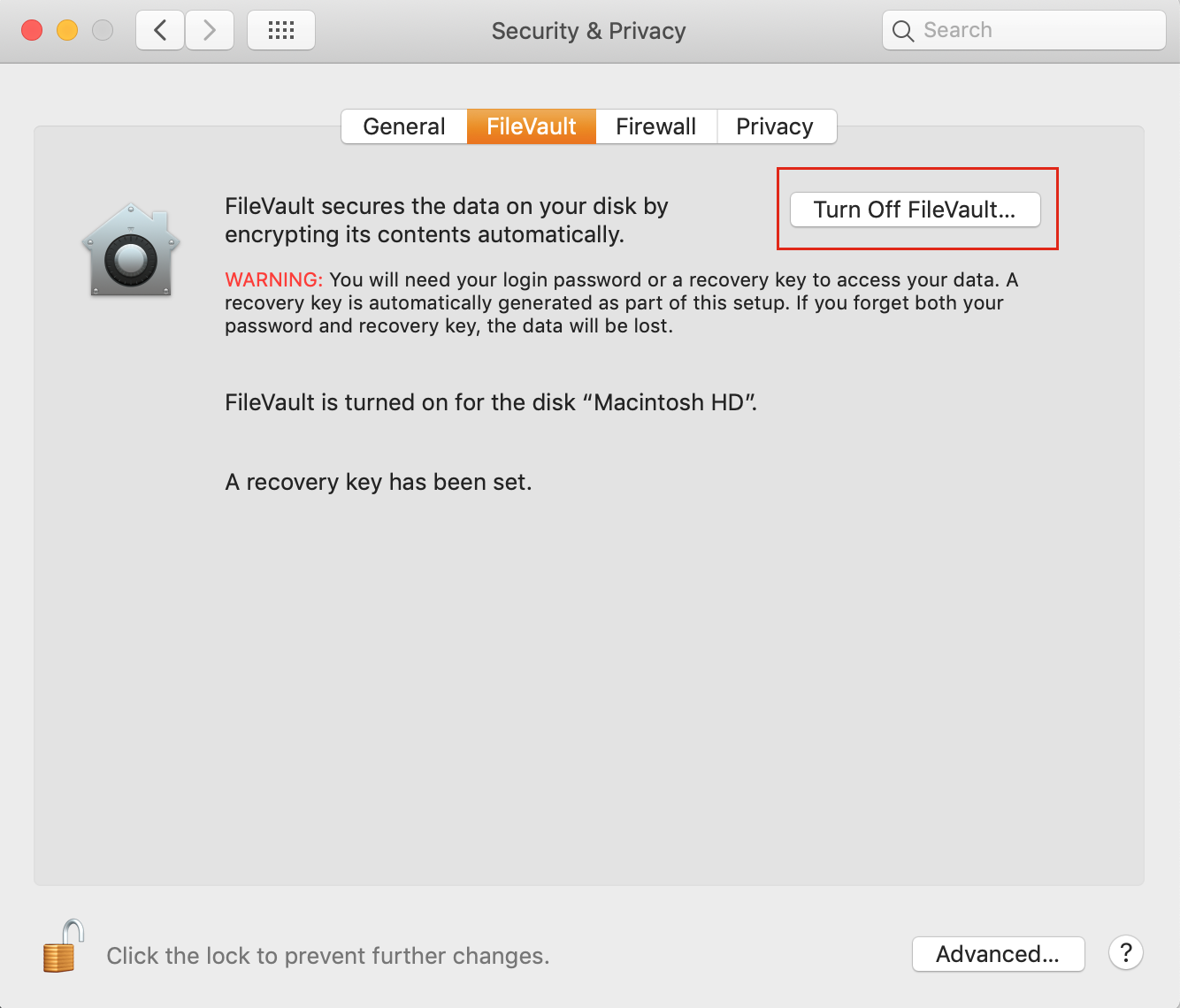turn off filevault in system preferences turn off filevault in system preferences