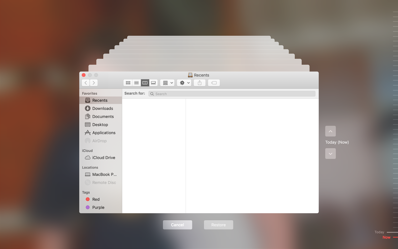 a Time Machine screen displaying Finder windows at different points of time a Time Machine screen displaying Finder windows at different points of time