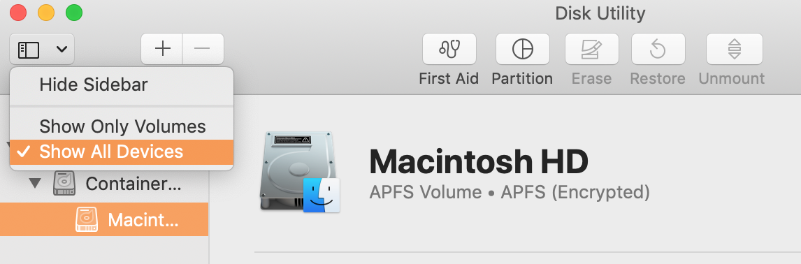show all devices from the view menu in disk utility show all devices from the view menu in disk utility