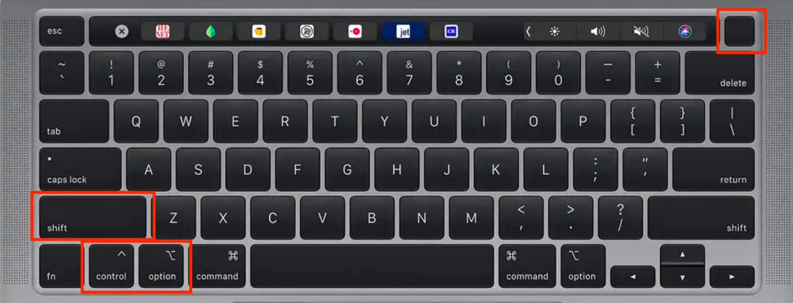 Shift + Control + Option+Power buttons highligted Shift + Control + Option+Power buttons highligted