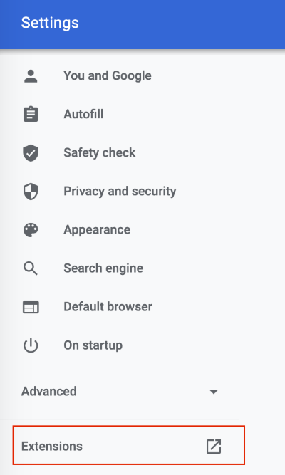 extensions button in chrome settings sidebar extensions button in chrome settings sidebar
