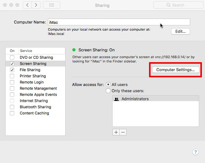 sharing computer settings highlighted sharing computer settings highlighted