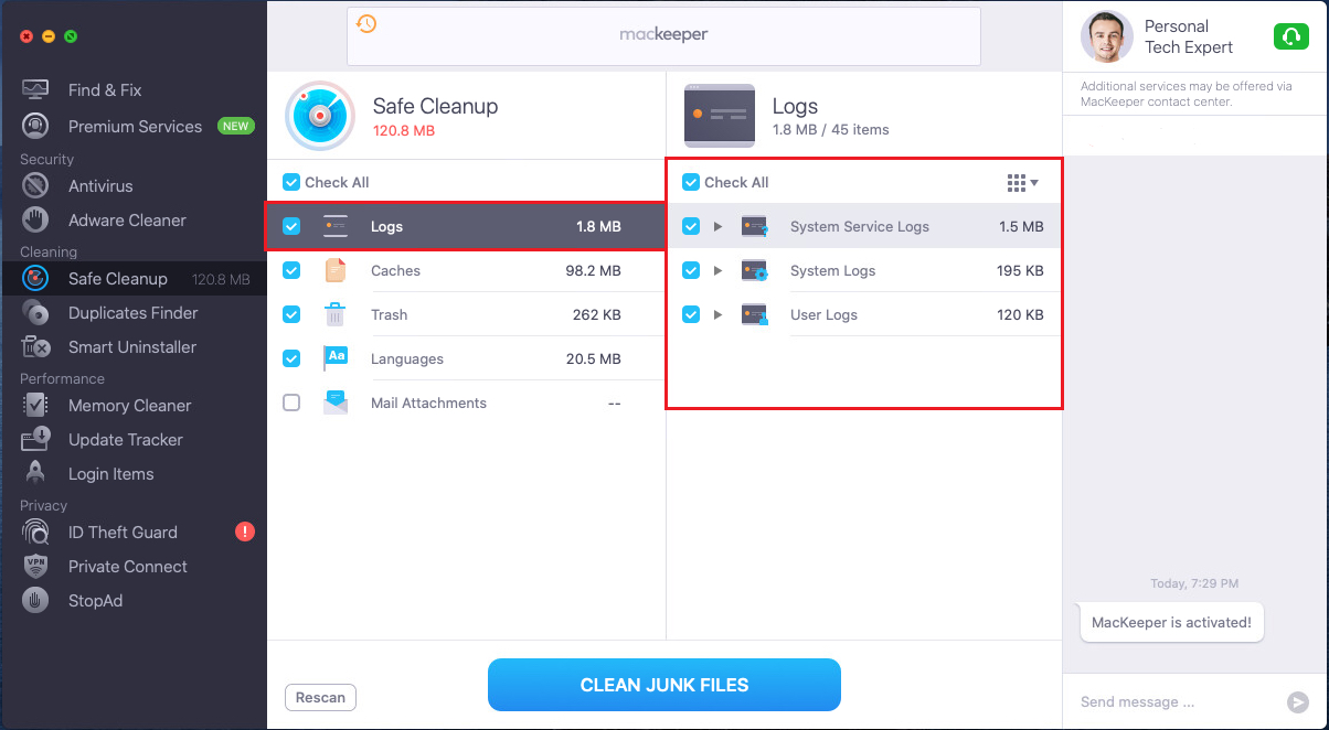 logs tab in safe cleanup logs tab in safe cleanup