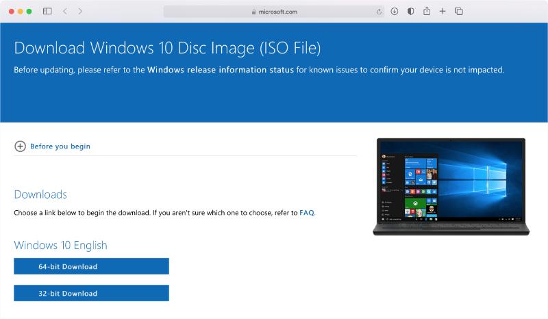 Download Windows ISO page on Microsoft website Download Windows ISO page on Microsoft website