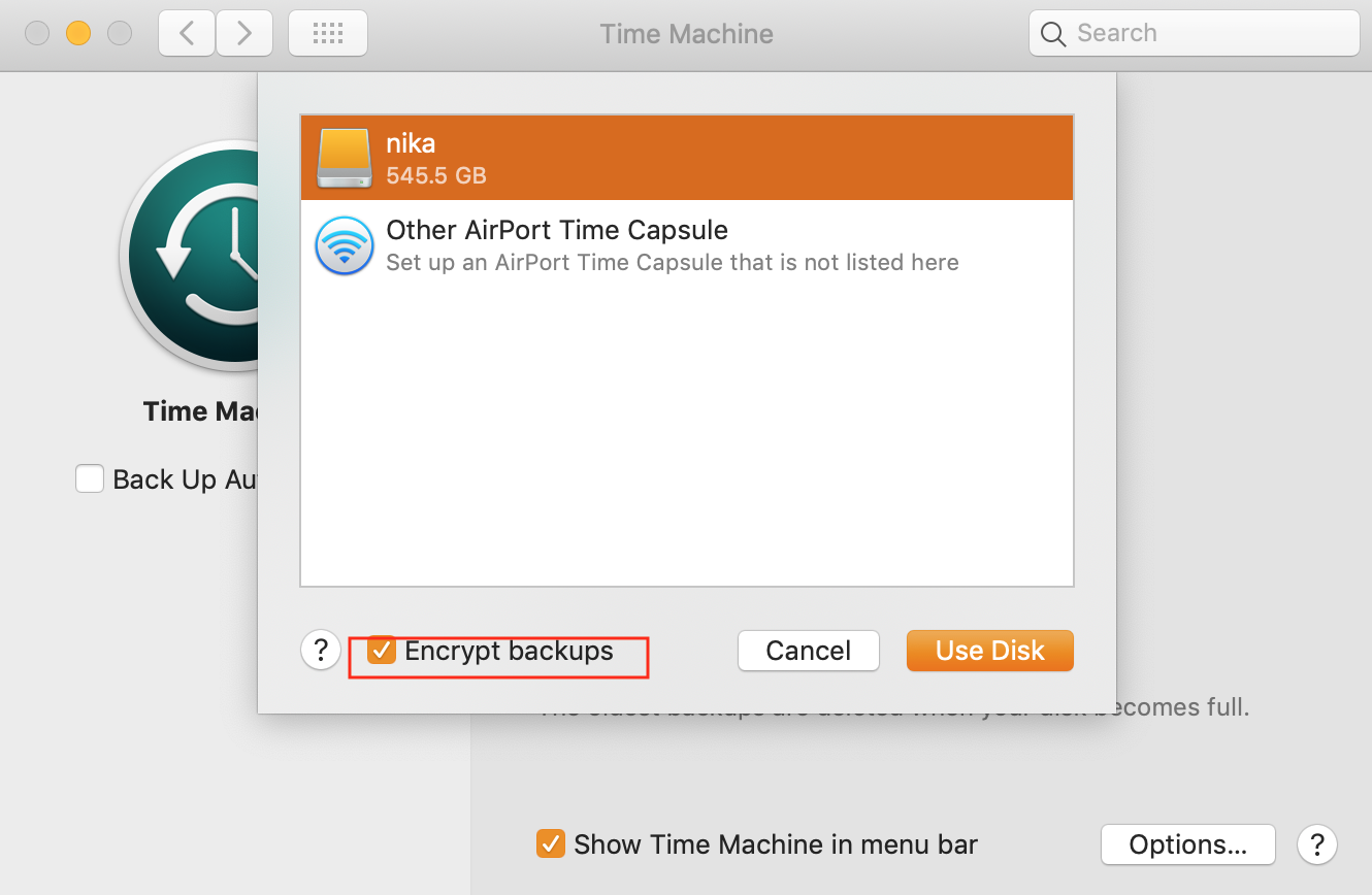 encrypt time machine backups to external disk encrypt time machine backups to external disk