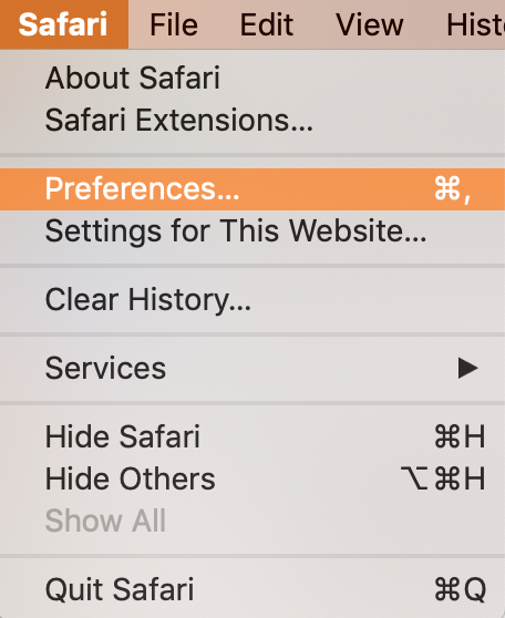 find safari preferences button in the drop-down safari menu find safari preferences button in the drop-down safari menu
