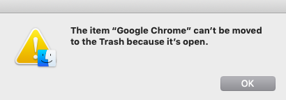 the item can’t be moved to trash popup