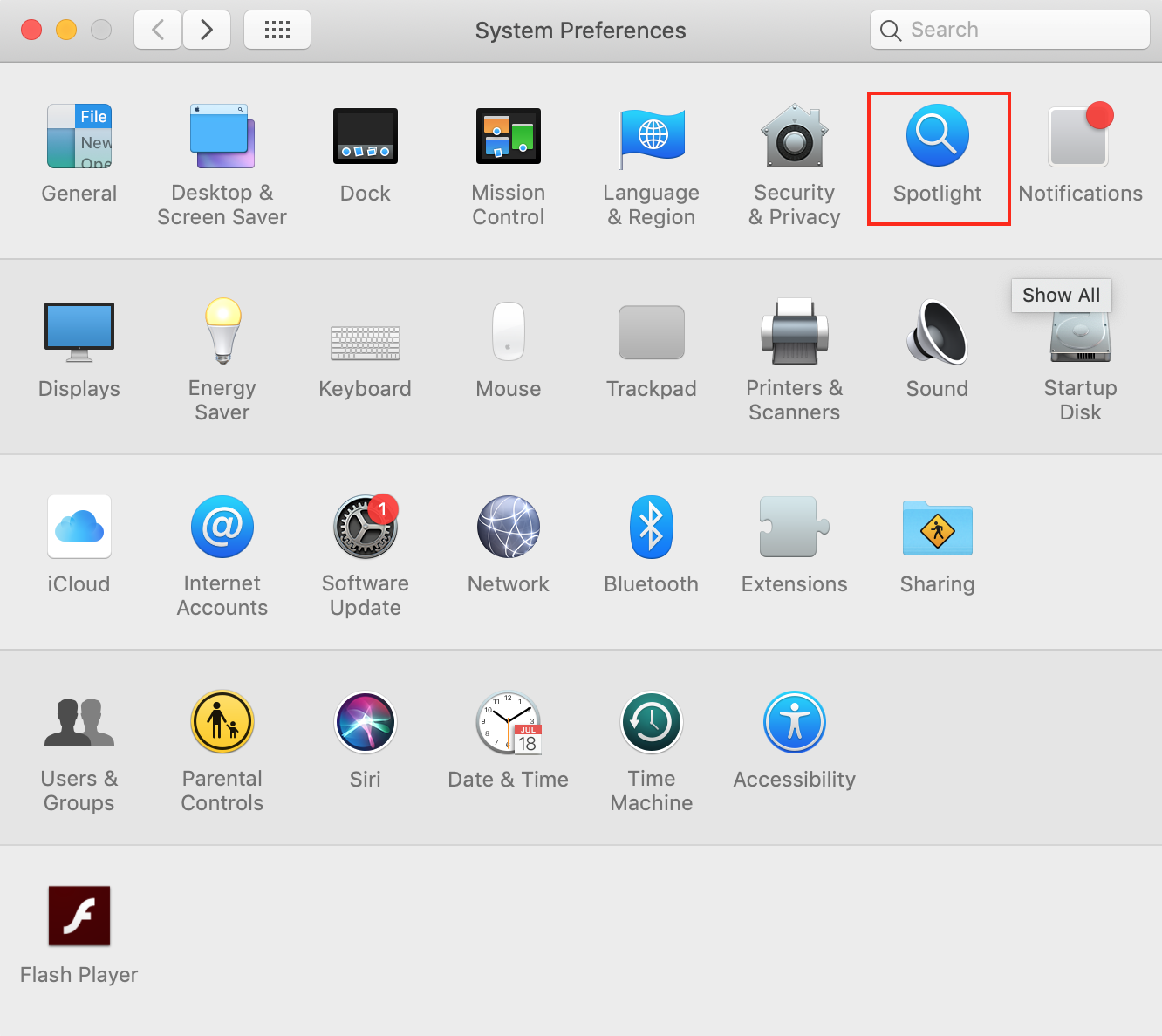 find spotlight in the first pane in system preferences find spotlight in the first pane in system preferences