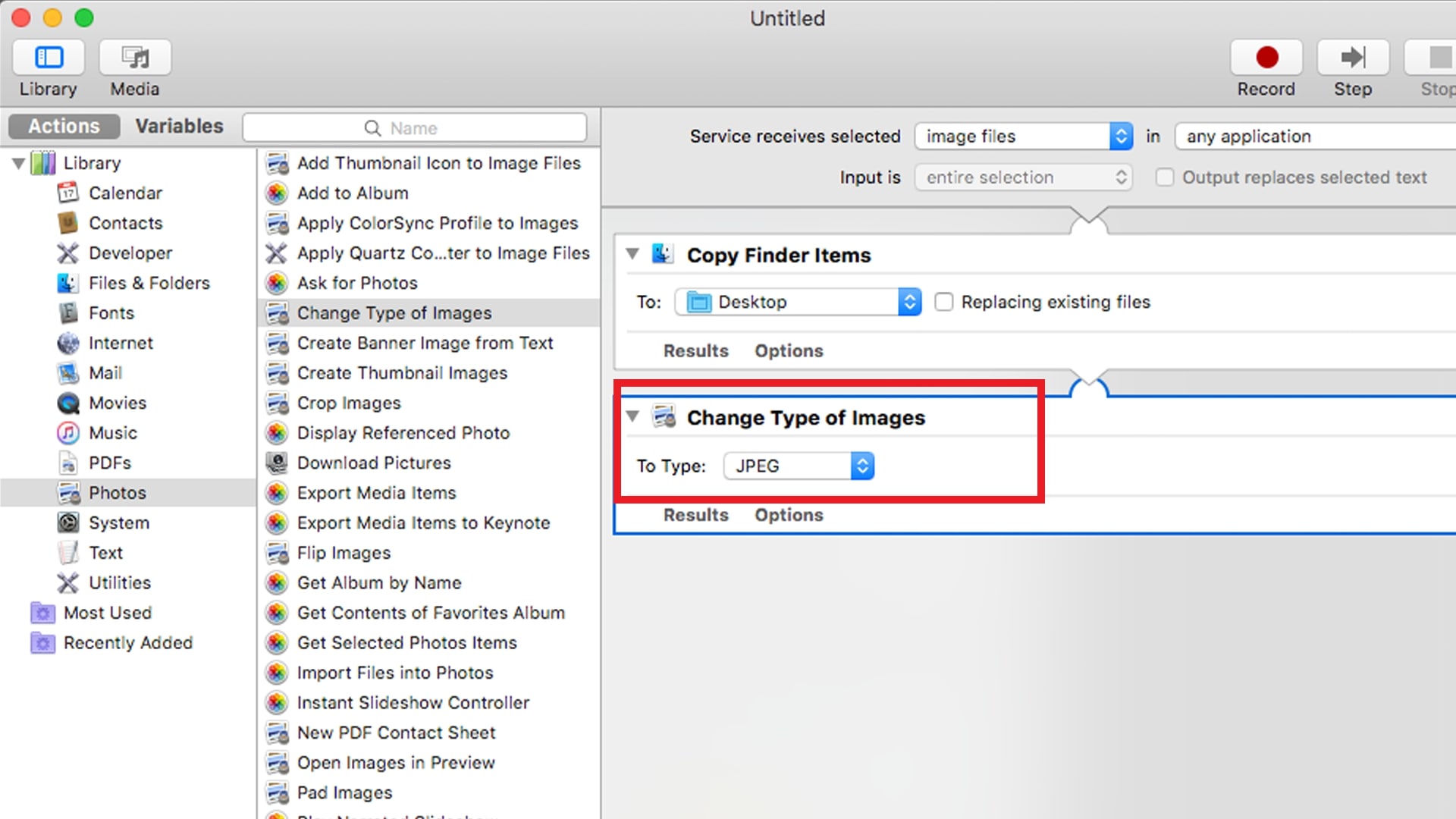 automator change type of images highlighted automator change type of images highlighted