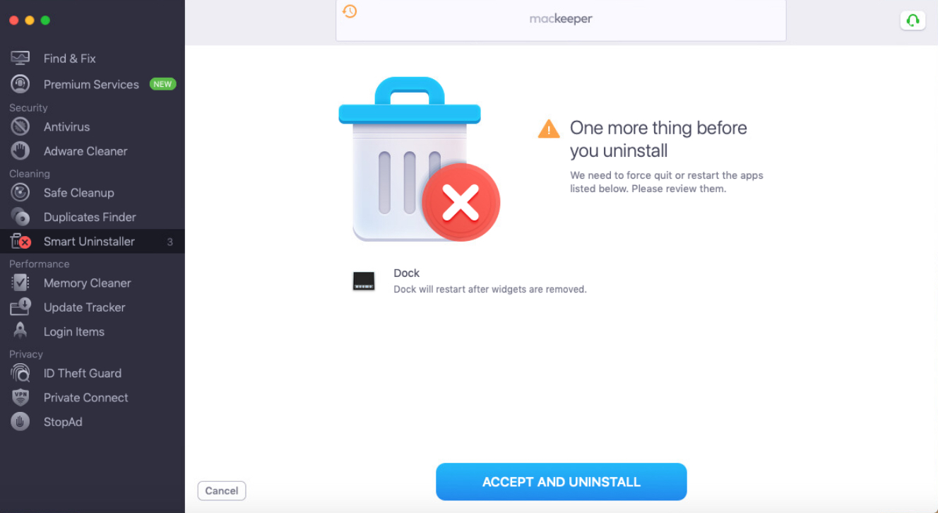 Accept and Uninstall window in smart uninstaller Accept and Uninstall window in smart uninstaller