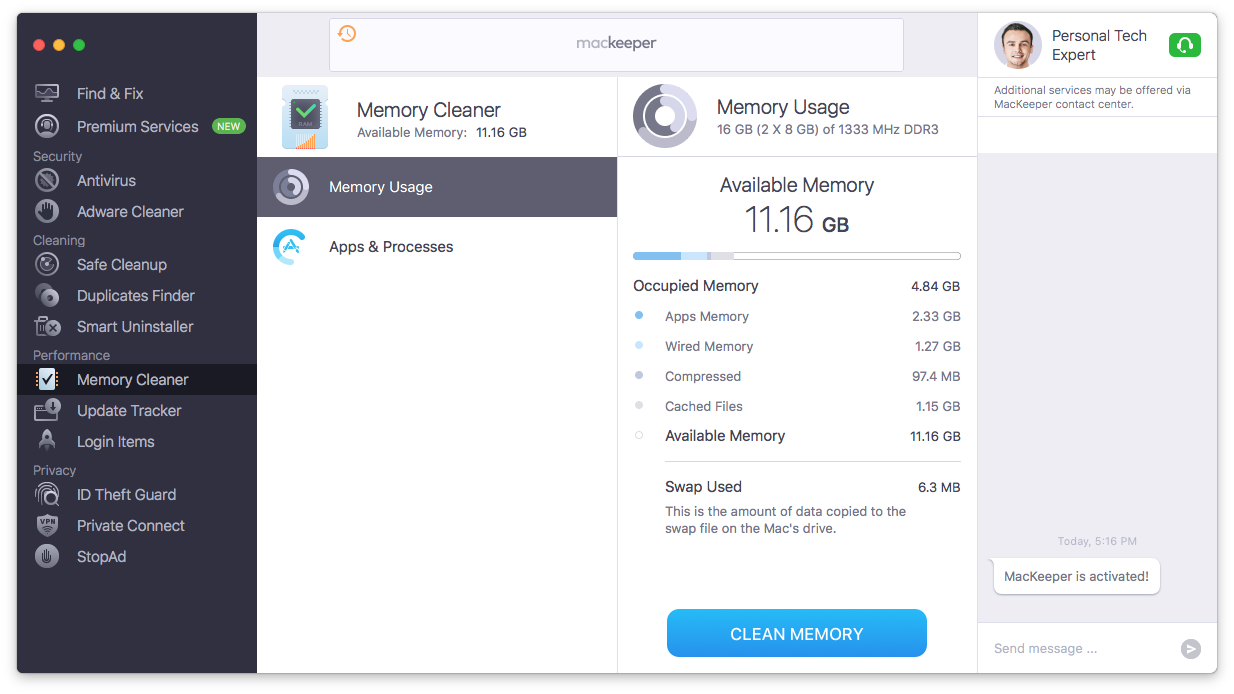 memory usage tab in memory cleaner memory usage tab in memory cleaner