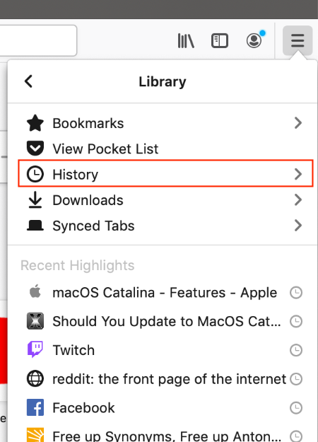 find history button in library menu find history button in library menu