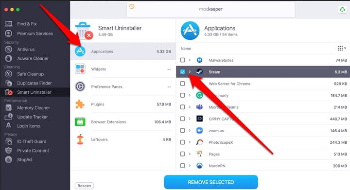 smart uninstaller application tab smart uninstaller application tab