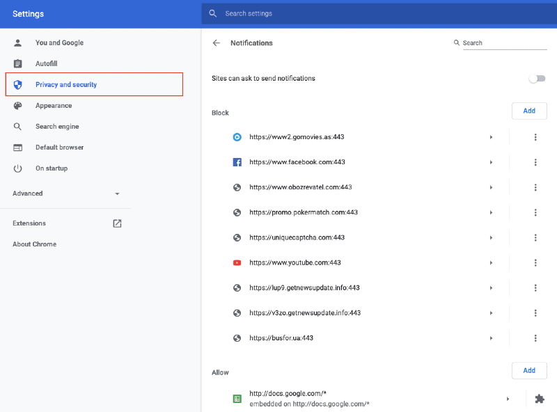 chrome settings with privacy and security tab highlighted chrome settings with privacy and security tab highlighted