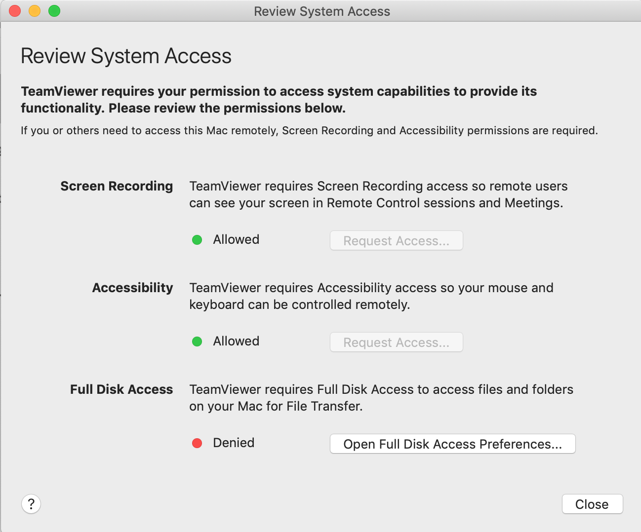 teamviewer mac full disk access