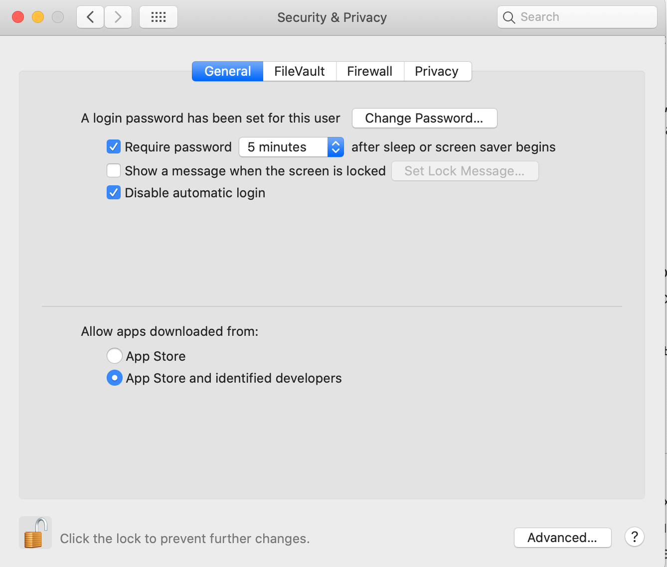 security&privacy general tab security&privacy general tab