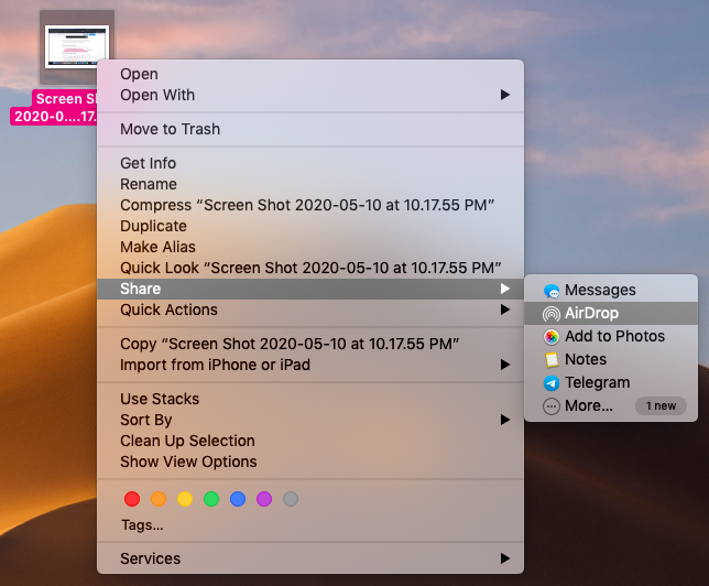 sharing a screenshot via airdrop menu with share option highlighted sharing a screenshot via airdrop menu with share option highlighted