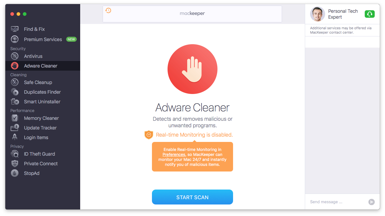 adware cleaner tab with the start scan button adware cleaner tab with the start scan button