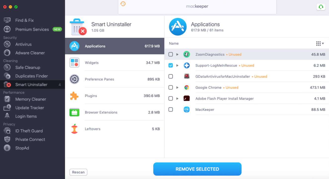 smart uninstaller applications tab with logmein app ticked smart uninstaller applications tab with logmein app ticked