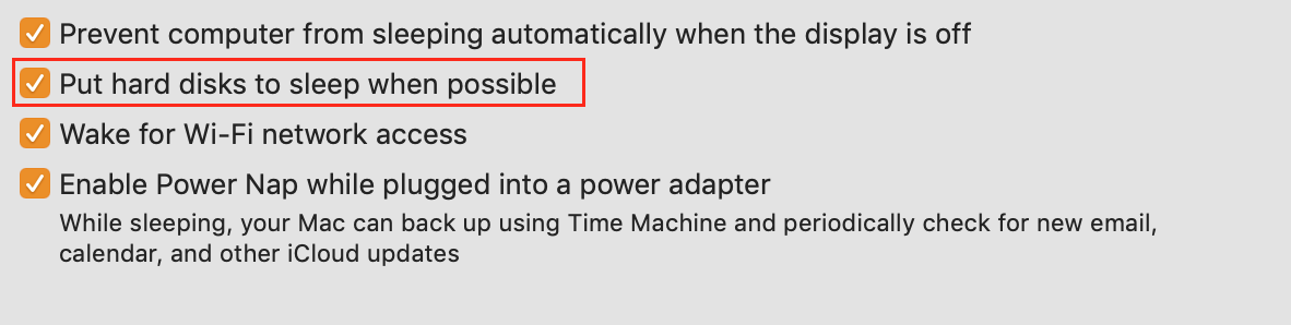 put hard disks to sleep box ticked in power adaptor settings put hard disks to sleep box ticked in power adaptor settings