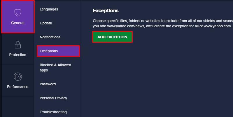 add exception to avast mac security