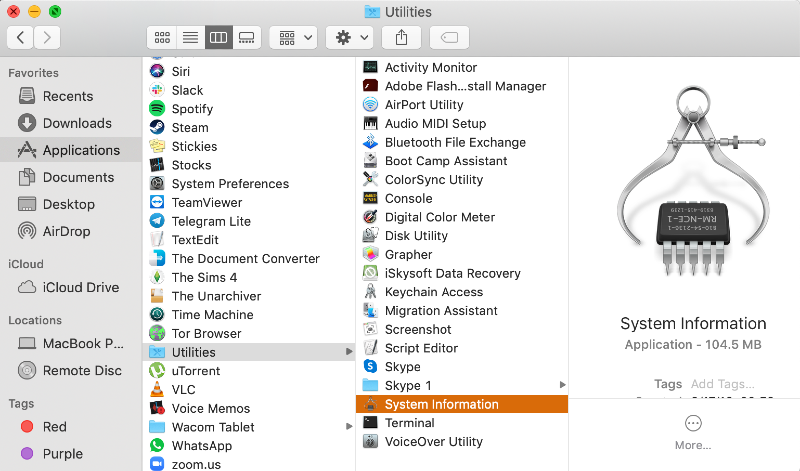 open system information from the applications folder open system information from the applications folder