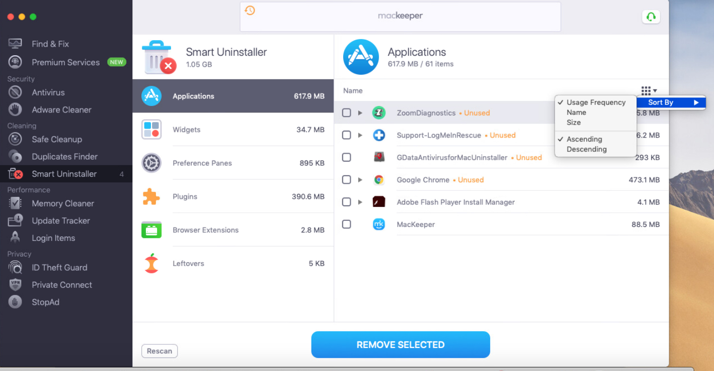 choose the sorting order in smart uninstaller choose the sorting order in smart uninstaller