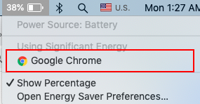 battery menu in the menu bar with google chrome highlighted battery menu in the menu bar with google chrome highlighted