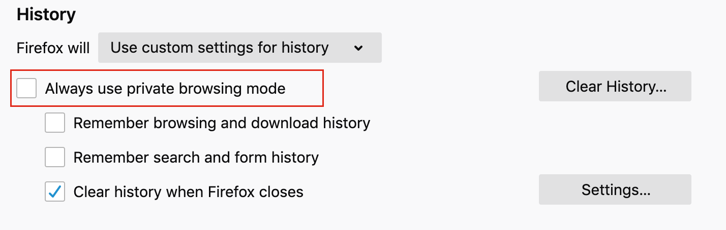 checkbox to clear history when firefox closes checkbox to clear history when firefox closes