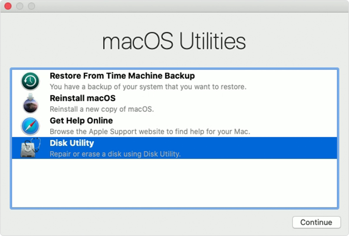 click on disk utility option in recovery mode utilities click on disk utility option in recovery mode utilities