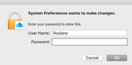 with with enter Mac admin password box with with enter Mac admin password box