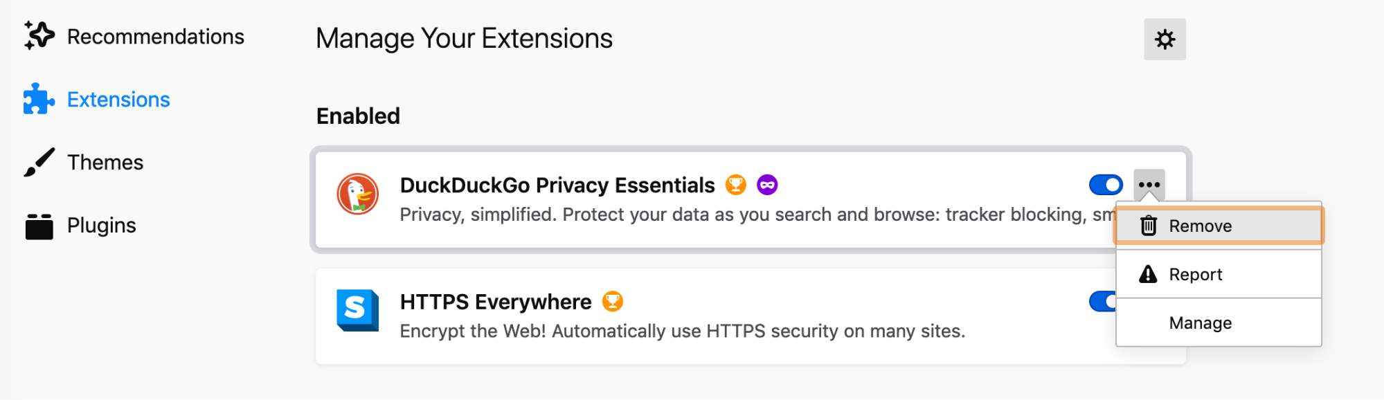 remove extension menu in the extensions list in firefo remove extension menu in the extensions list in firefo