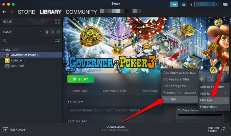 uninstall game in steam uninstall game in steam