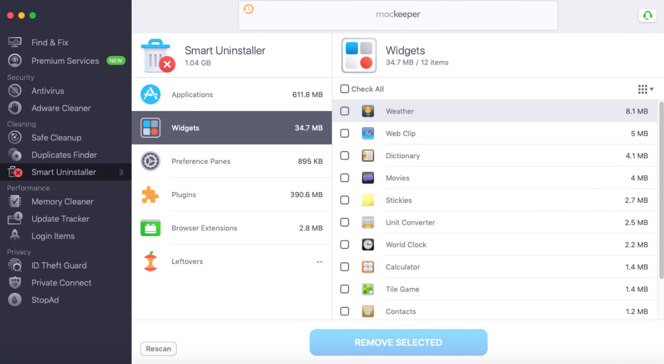 smart uninstaller widgets tab smart uninstaller widgets tab