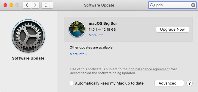 software update tab with macos big sur update software update tab with macos big sur update