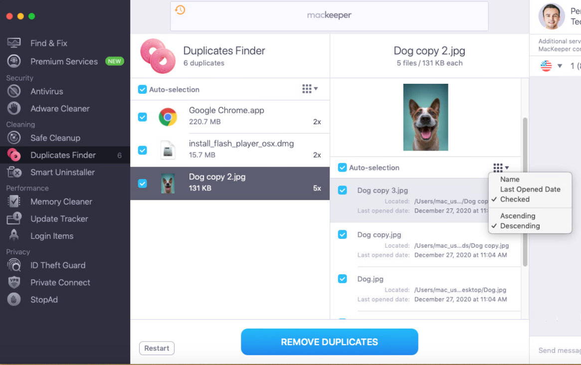 sorting order menu in duplicates finder sorting order menu in duplicates finder