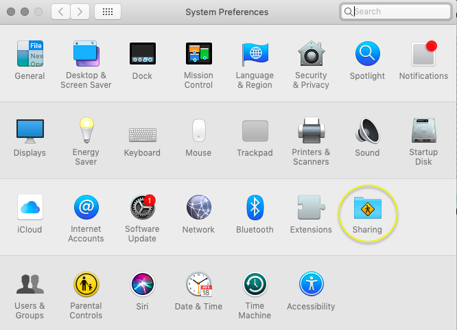 mac system preferences with sharing icon highlighted mac system preferences with sharing icon highlighted