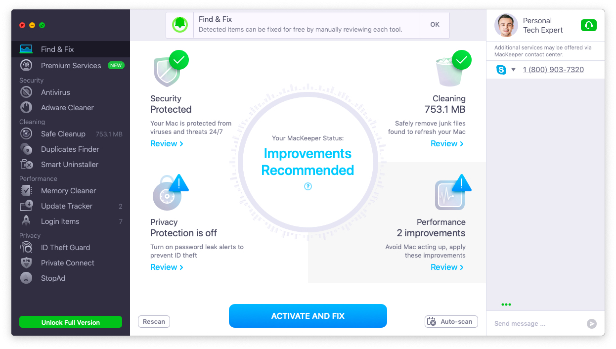 mackeeper find & fix tab mackeeper find & fix tab